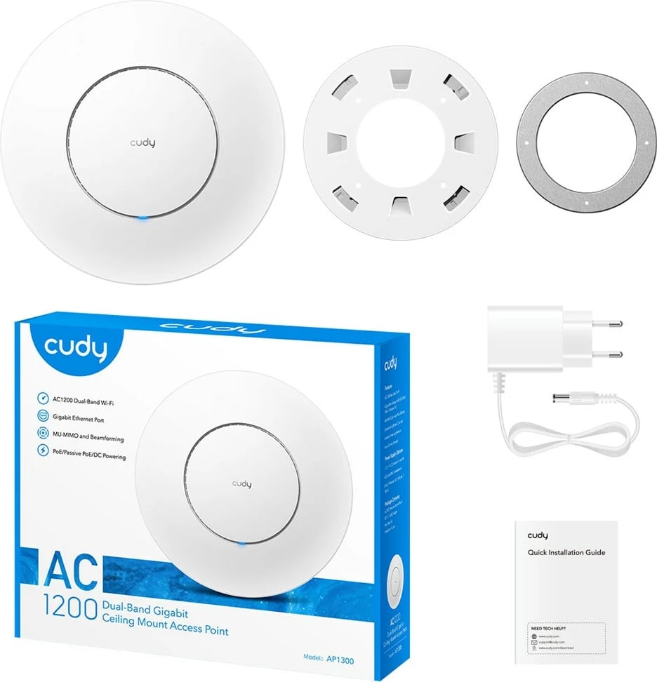 Access Point Cudy AP1300, 867 Mbit/s, Power over Ethernet, Bardhë