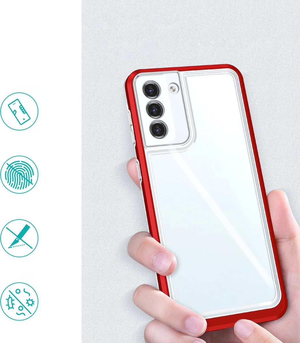 Mbështjellës Hurtel Clear 3in1 për Samsung Galaxy S23, i tejdukshëm me kornizë të kuqe