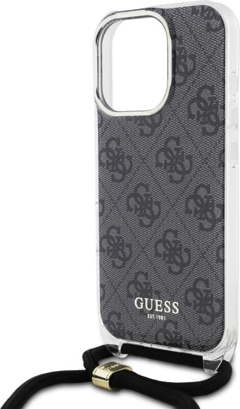 Mbështjellës Guess Crossbody Cord 4G Print për iPhone 16 Pro, i zi
