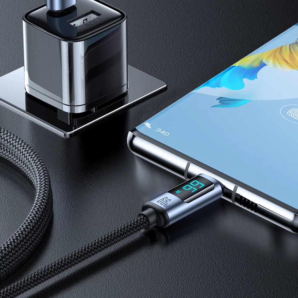 Kabllo Joyroom Prism Series A16, USB-C / USB-A, 1.2m, 66W, me ekran LED, e zezë