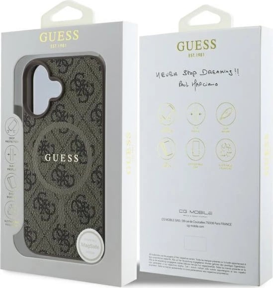 Mbështjellës Guess 4G Ring Classic Logo MagSafe për iPhone 16, Kafe Mbështjellës Guess 4G Ring Classic Logo MagSafe për iPhone 16, Kafe