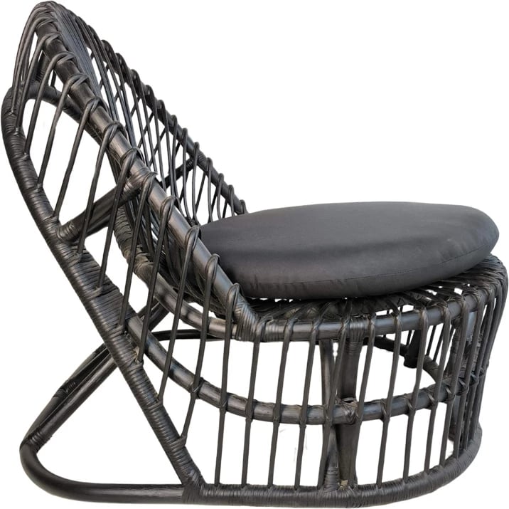 Fotel Tromso, ratan i zi PE, jastëk i zi, 80x85x98cm