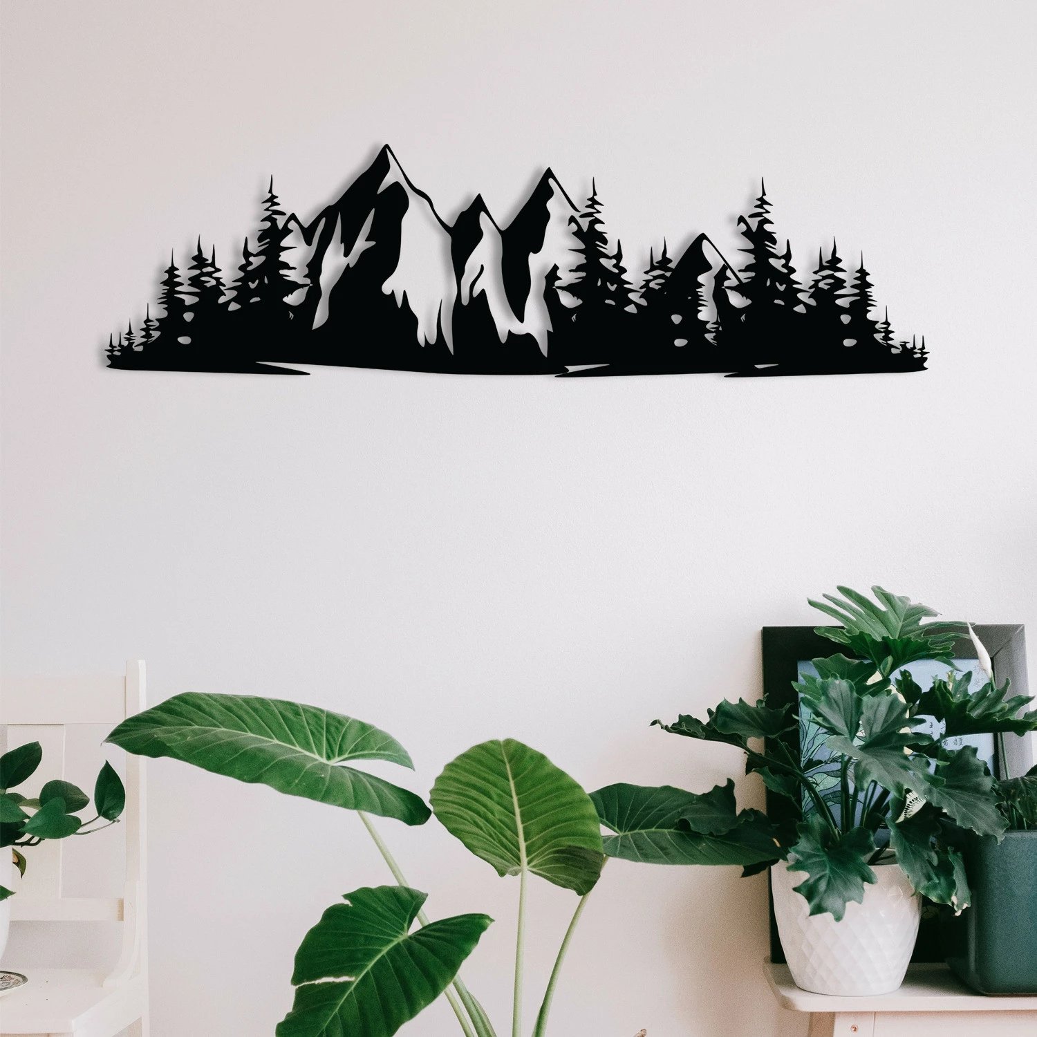 Aksesor dekorativ metalik për mur, Wallity, Mountain 1, ngjyrë e zezë, 68x19cm