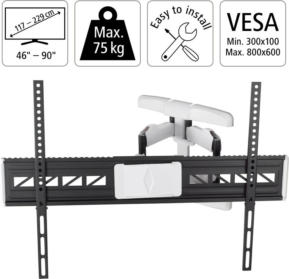 Mbajtës muri TV LCD/LED, Hama 220838, Fullmotion XL, VESA 800x600, 46-90", kapacitet 75 kg, i zi