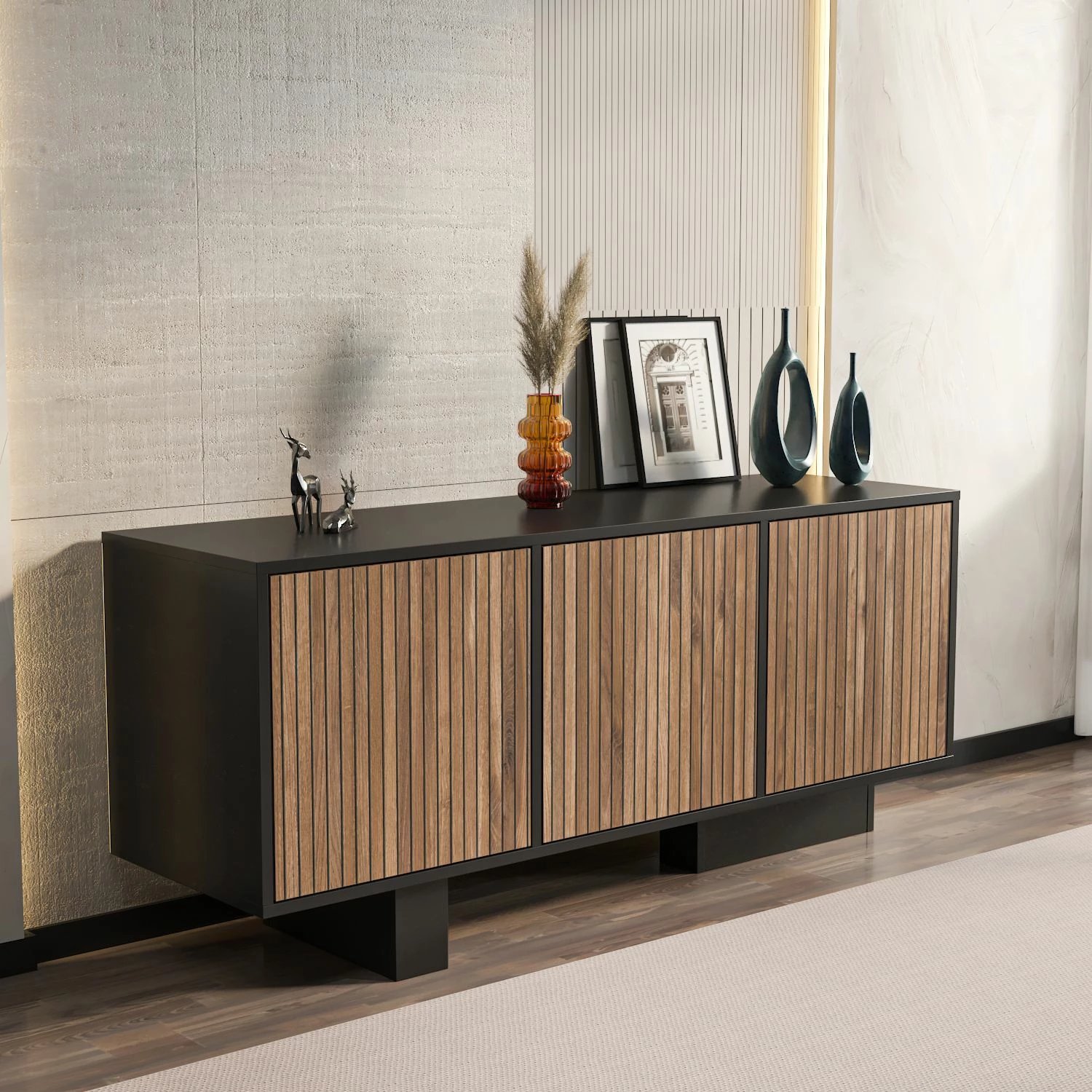 Komodë anësore Skye Decor, Monaco - e zezë, dru arre e çelët