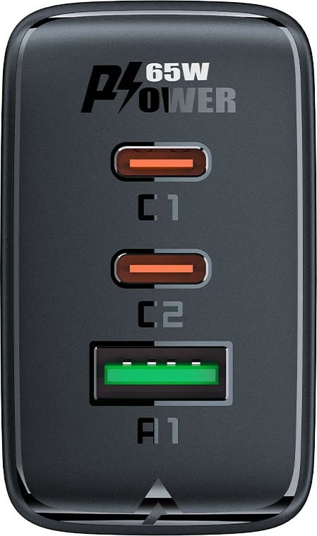 Karikues i shpejtë murit Acefast A41, 65W, 2x USB-C / USB-A, i zi