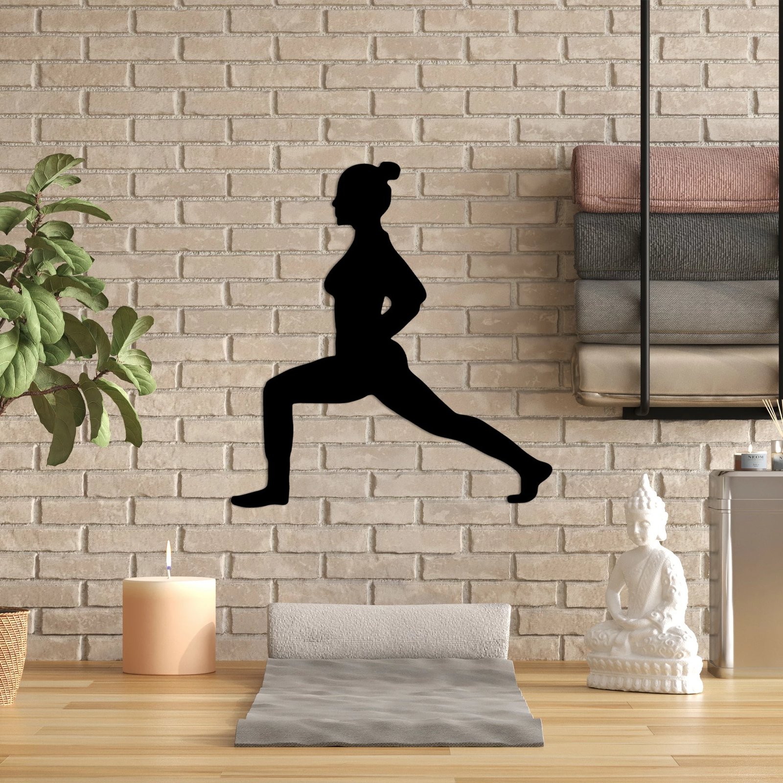 Aksesor dekorativ metalik për mur, Wallity, Yoga 4, ngjyrë e zezë, 51x55cm