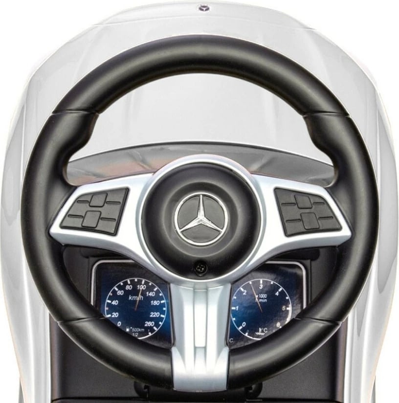 Makinë ride-on me dorezë udhëzuese, Milly Mally, Mercedes C-Class Deluxe, për 12–36 muaj, ngarkesë 25 kg, e bardhë