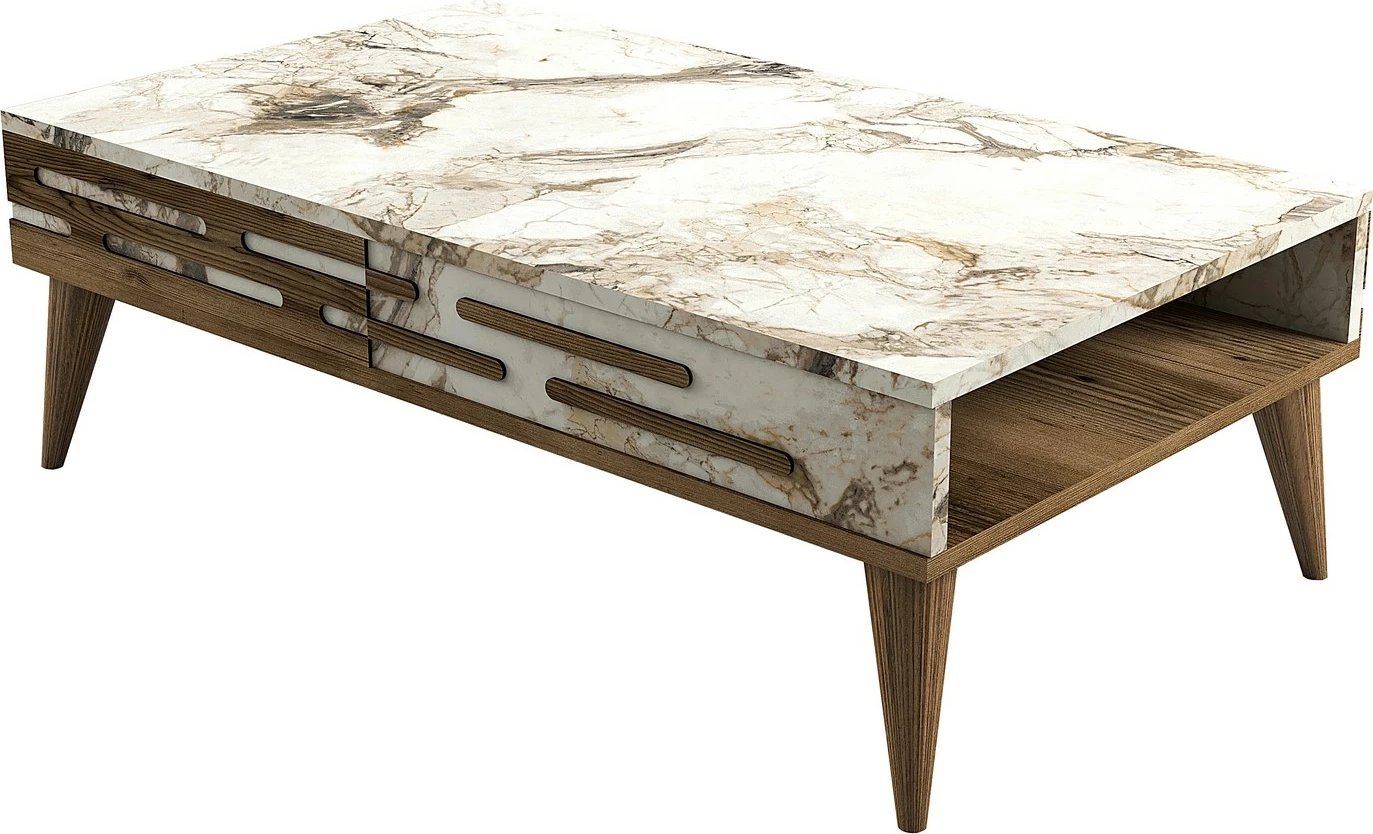 Tavolinë kafeje Hanah Home, Valensiya, ngjyrë arre, e bardhë, mermer