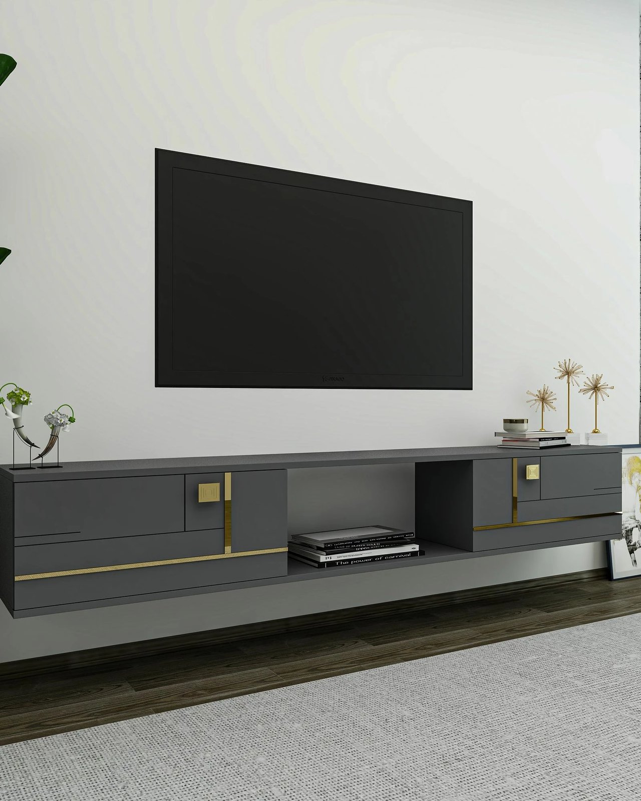 Komodë TV Skye Decor, anthracite, gold, Aredam