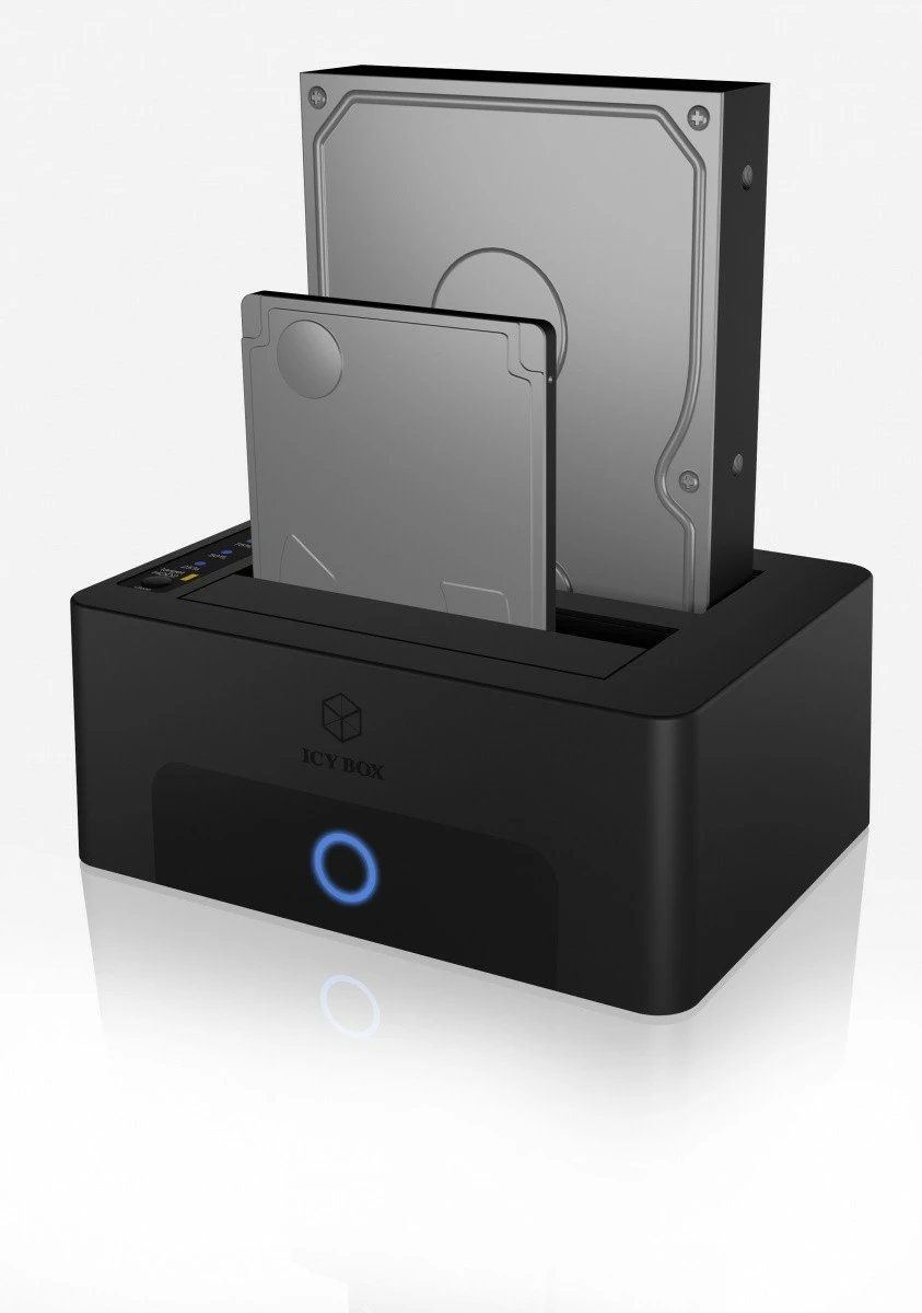 Docking station IcyBox IB-1232CL-U3 për 2x2.5" ose 3.5" SATA HDD, USB 3.0, e zezë