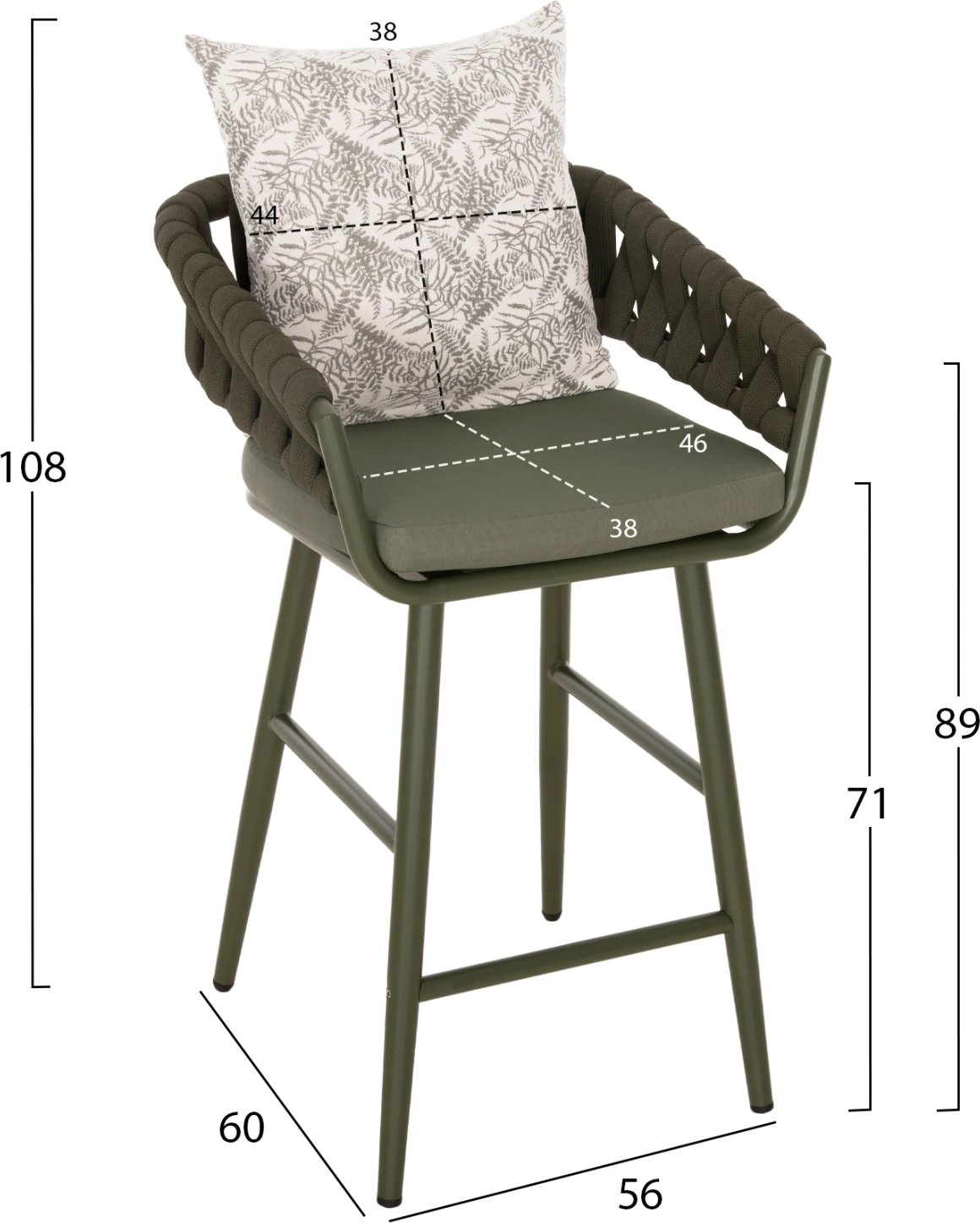 Karrige për bar alumini CAMDEN FH6142.09 jastëk shpine me dizajn print - ulli i errët 56x60x108Hcm