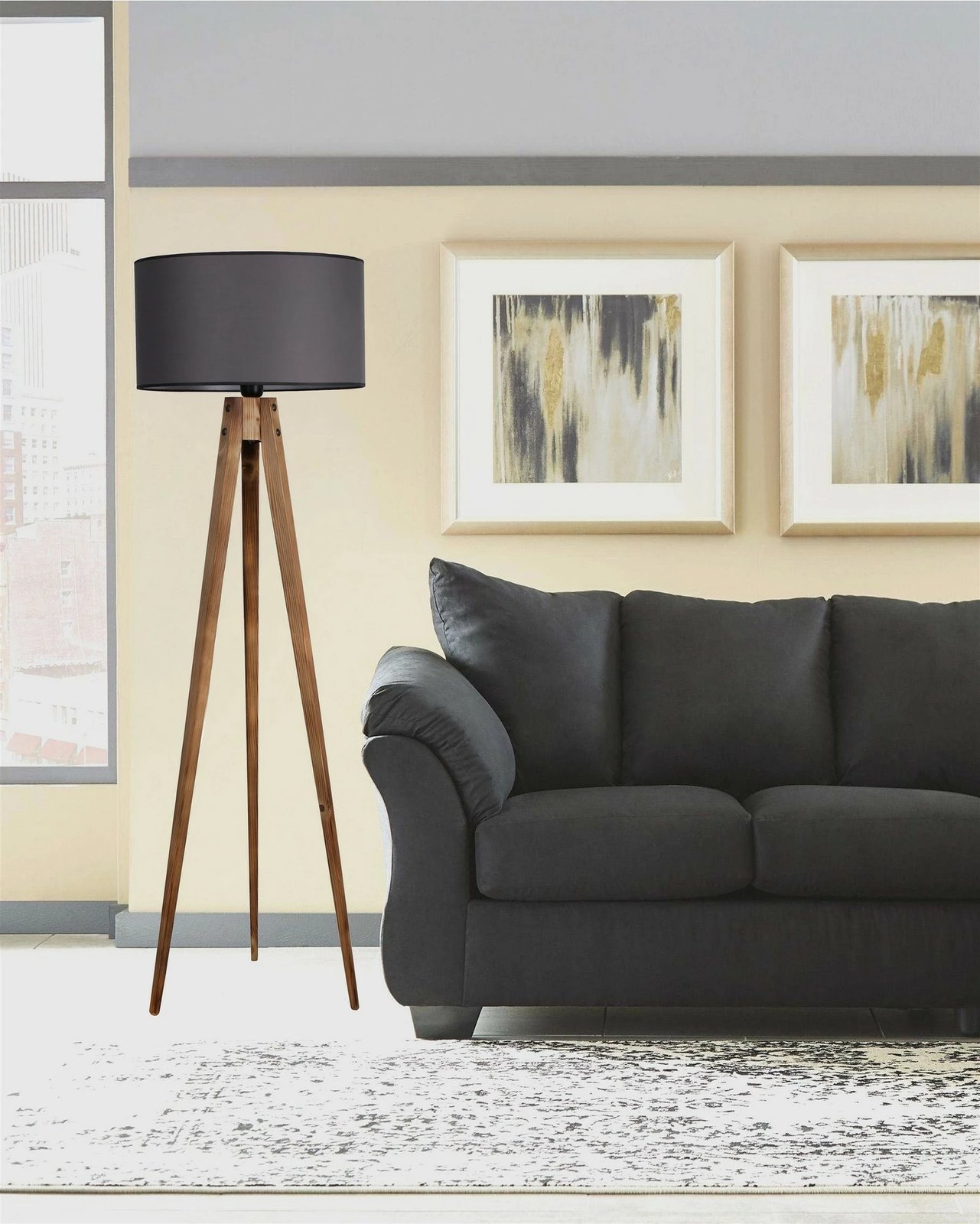 Llambë dyshemeje Opviq, 8285-2, trup druri, kapak stof, kafe/gri, 153cm