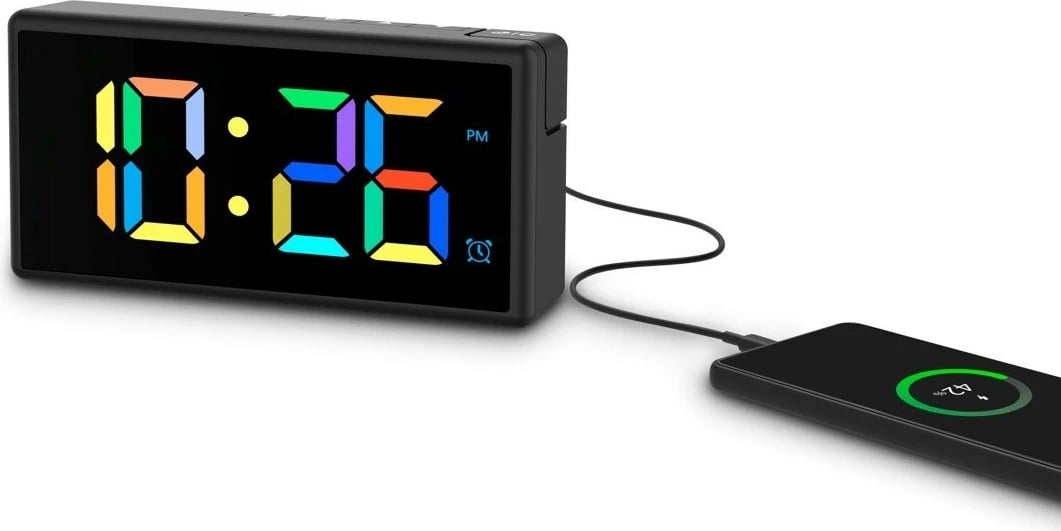 Orë alarmi elektronike Hama Ibiza, digjitale, me ekran shumëngjyrësh, USB, e zezë