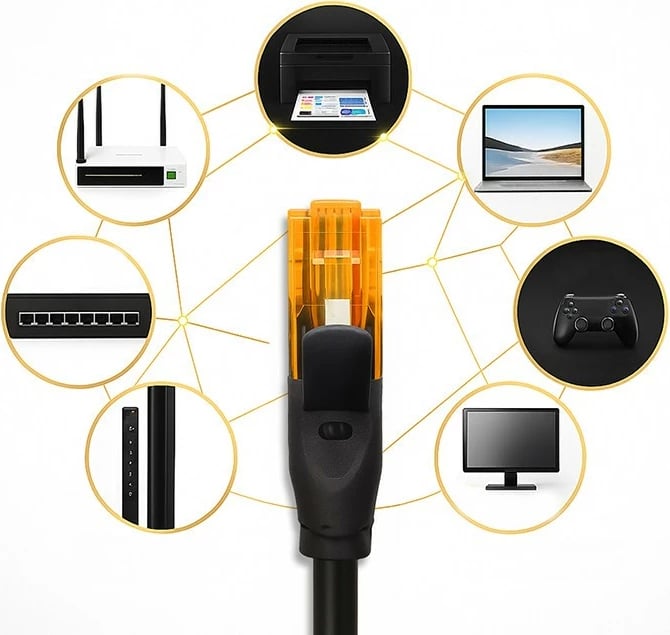 Kabel rrjeti UTP Cat.6, Qoltec, 54566, 25m, 1 Gb/s, RJ45 x2, kontakte të veshura me ar, e zezë