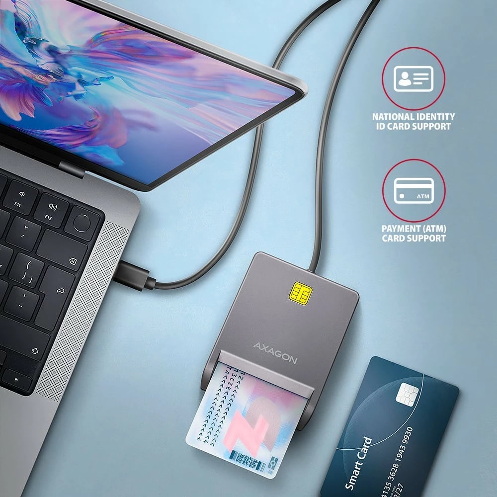 Lexues kartelash AXAGON CRE-SM3TC, USB-C, 1.2m, Gri