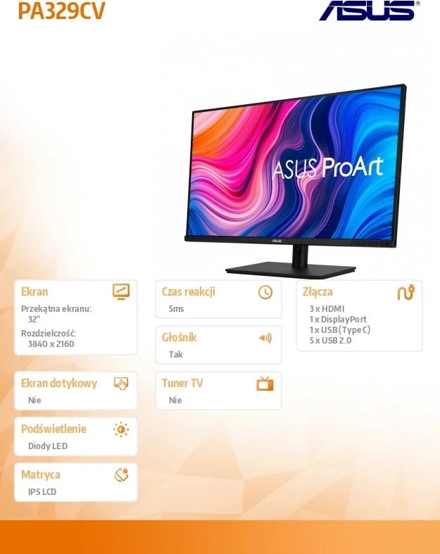 Monitor Asus ProArt PA329CV, 32", IPS, 4K UHD, Speaker, i zi