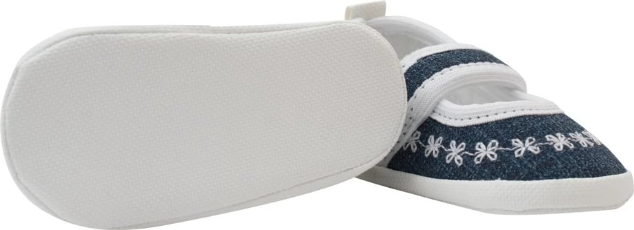 papuçe bebe NEW BABY Jeans 0-3 muaj, shollë e hollë sintetike 10 cm, mbyllje me Velcro, për vajza, të bardha