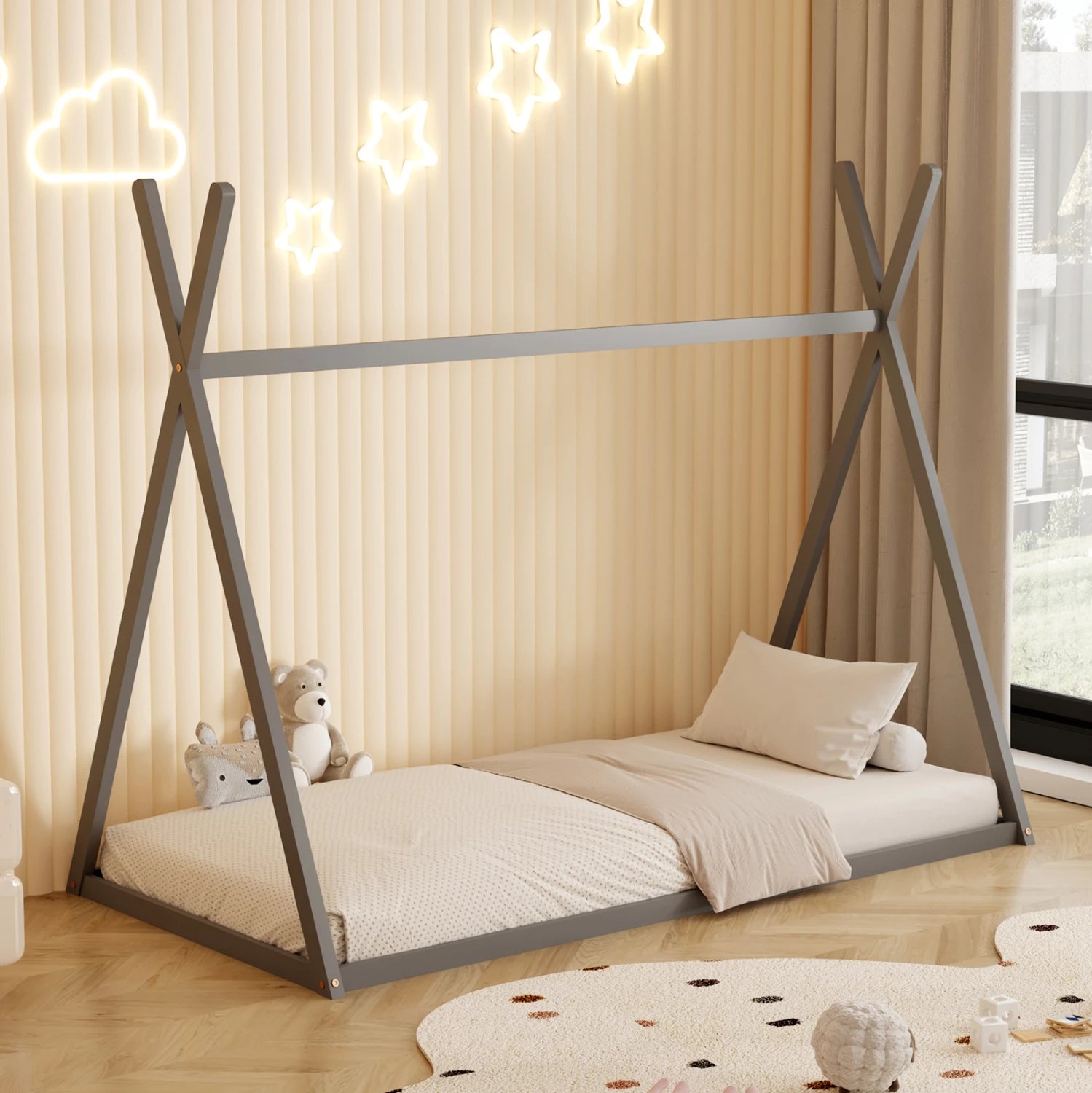Krevet për fëmijë MUNK FH681.05 t.MONTESSORI dru pishe i fortë në gri- 190x90cm
