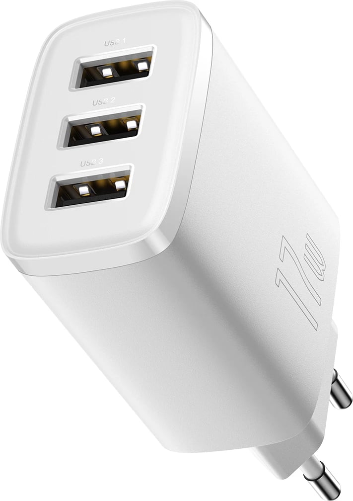 Karikues muri Baseus CCXJ020102, 3x USB, 17W, Bardhë