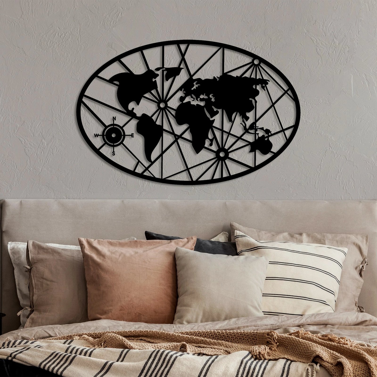 Aksesor dekorativ metalik për mur, hartë bote, Wallity, 40x62cm