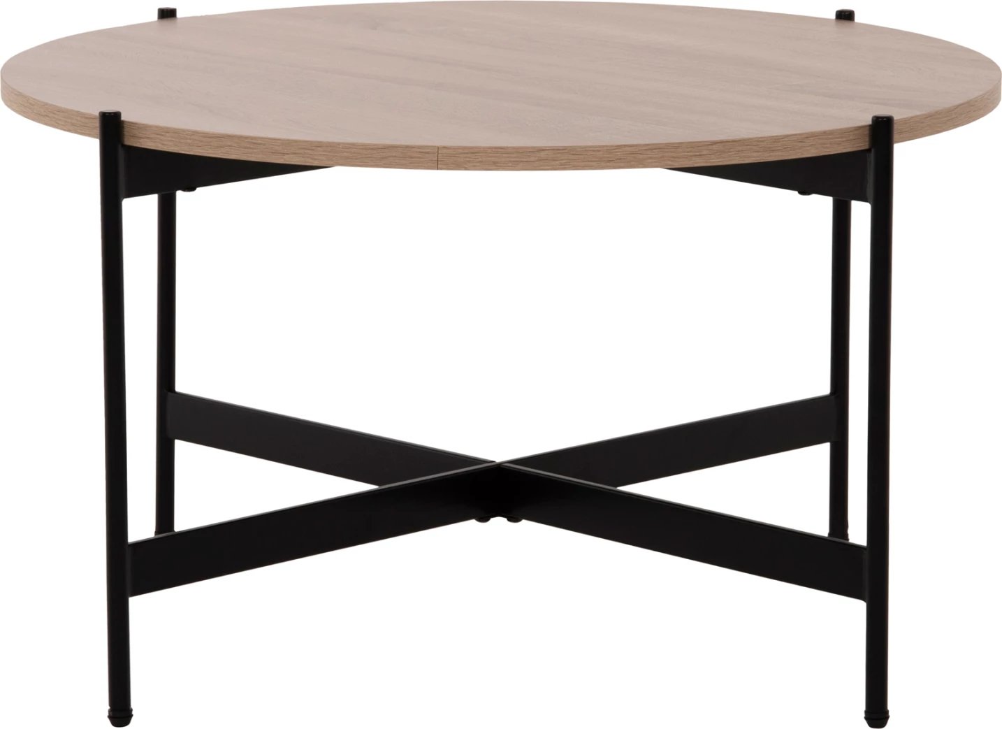 Tavolinë kafeje FH9588.03, sipërfaqe MDF, ngjyrë sonoma, bazë metalike e zezë, Φ80x45H cm