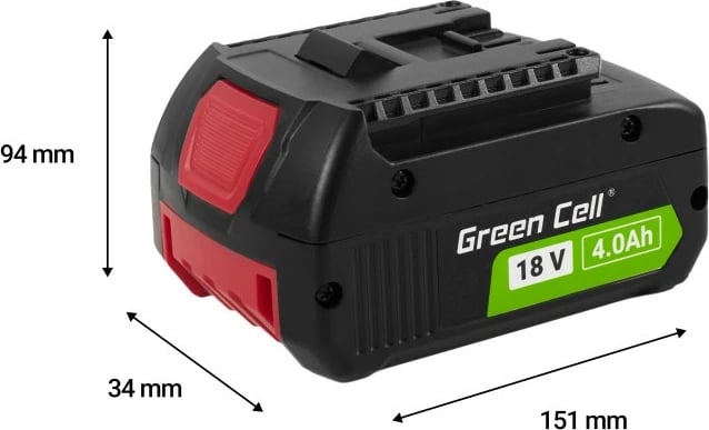 Bateri rikarikueshme Green Cell PTBO18V4 për vegla Bosch 18V, 4Ah, Li-Ion, e zezë