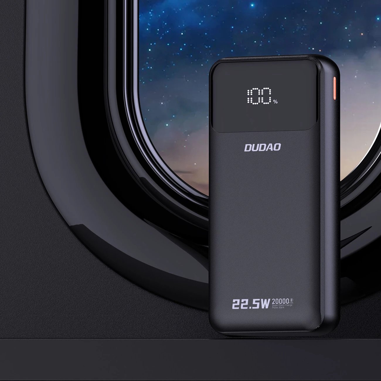 Powerbank Dudao K15Pro, 20000mAh, 22.5W, me kabllo të integruara Lightning dhe USB-C, Ekran LED, e zezë