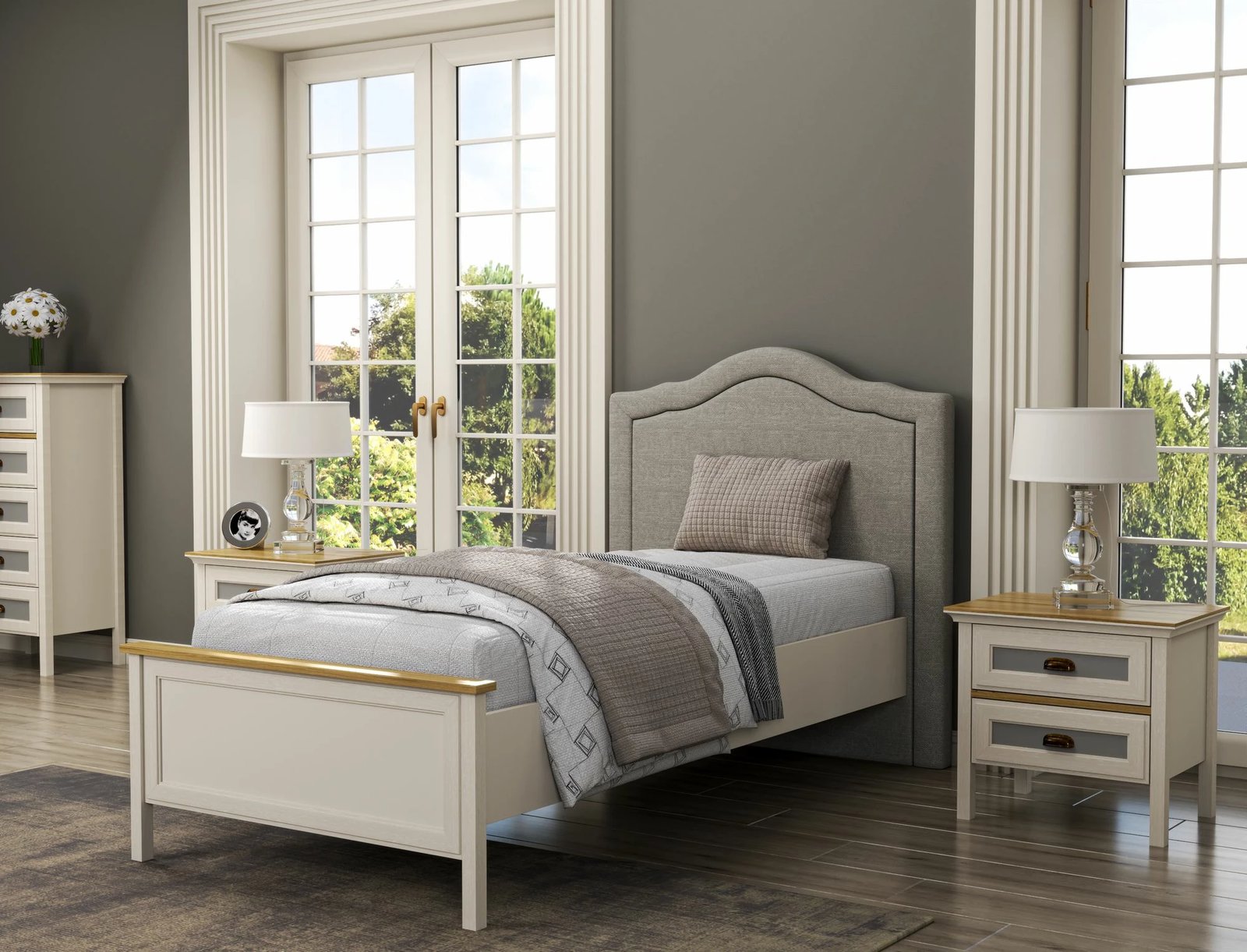 Krevat teke Skye Decor, krem, lis, gri, FRN-21018