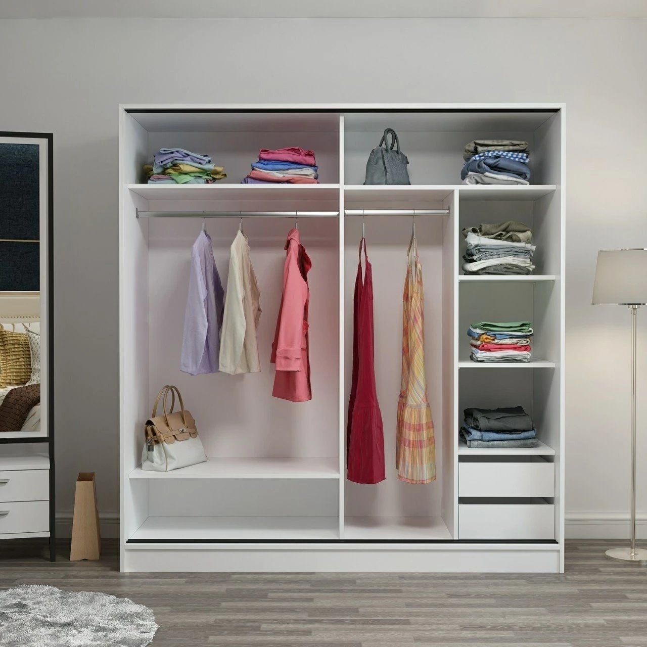 Dollap Hanah Home, Kale - 7149, i bardhë, me rafte, 220x210x52cm