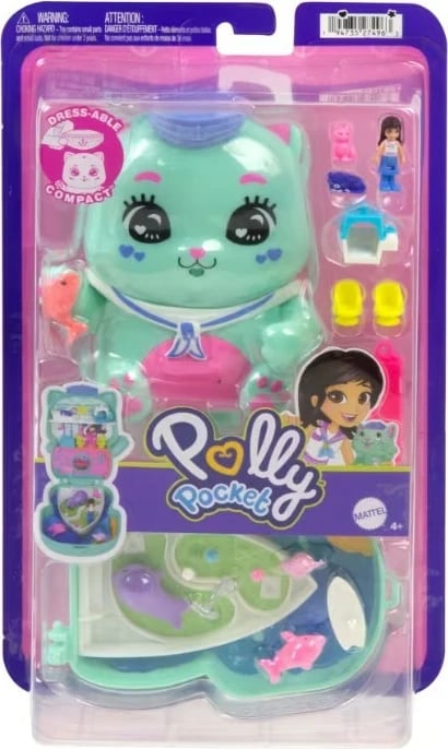 Set lodrash Polly Pocket Sail Kitty, Mattel, JFG56/JCR37, me 1 mini kukull dhe 10 aksesorë, shumëngjyrësh
