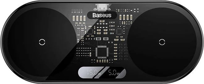 Karikues wireless Baseus WXSX010101, Dual Qi, 20W, me ekran LED, i zi