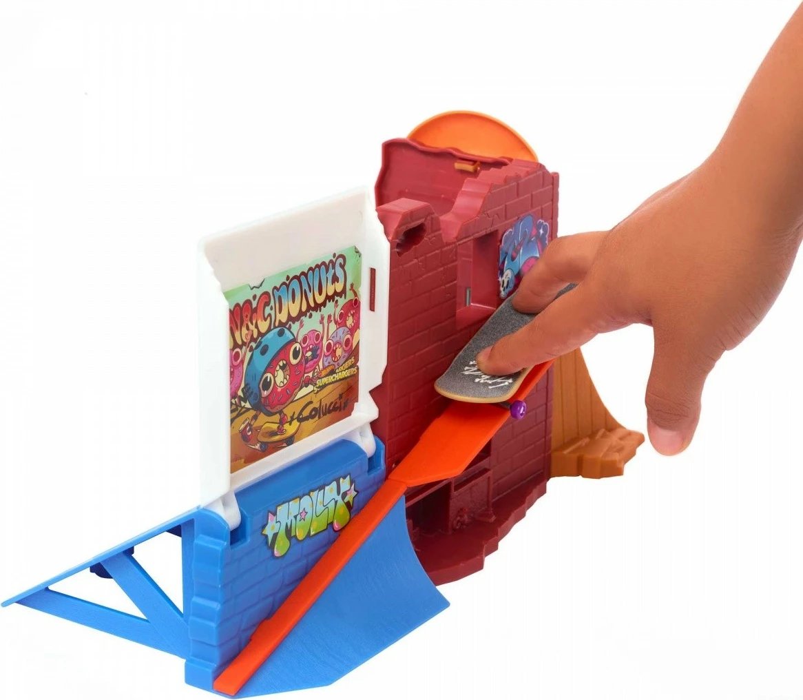 Set lodrash Hot Wheels Skate Donut Skatepark, me fingerboard dhe këpucë gishti, shumëngjyrësh