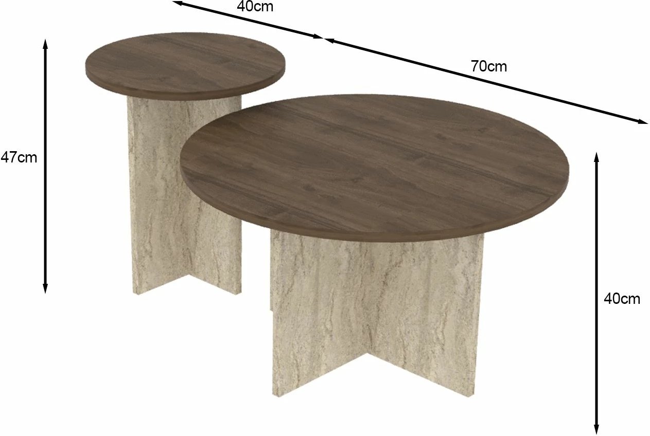 Set tavolinash kafeje Skye Decor, privat, ngjyrë arre, travertin