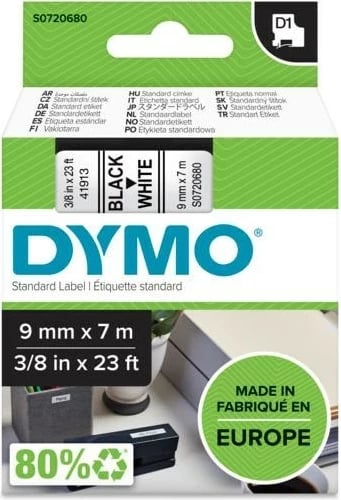 Kasetë etiketuese DYMO D1, S0720680, 9mm x 7m, e zezë në të bardhë