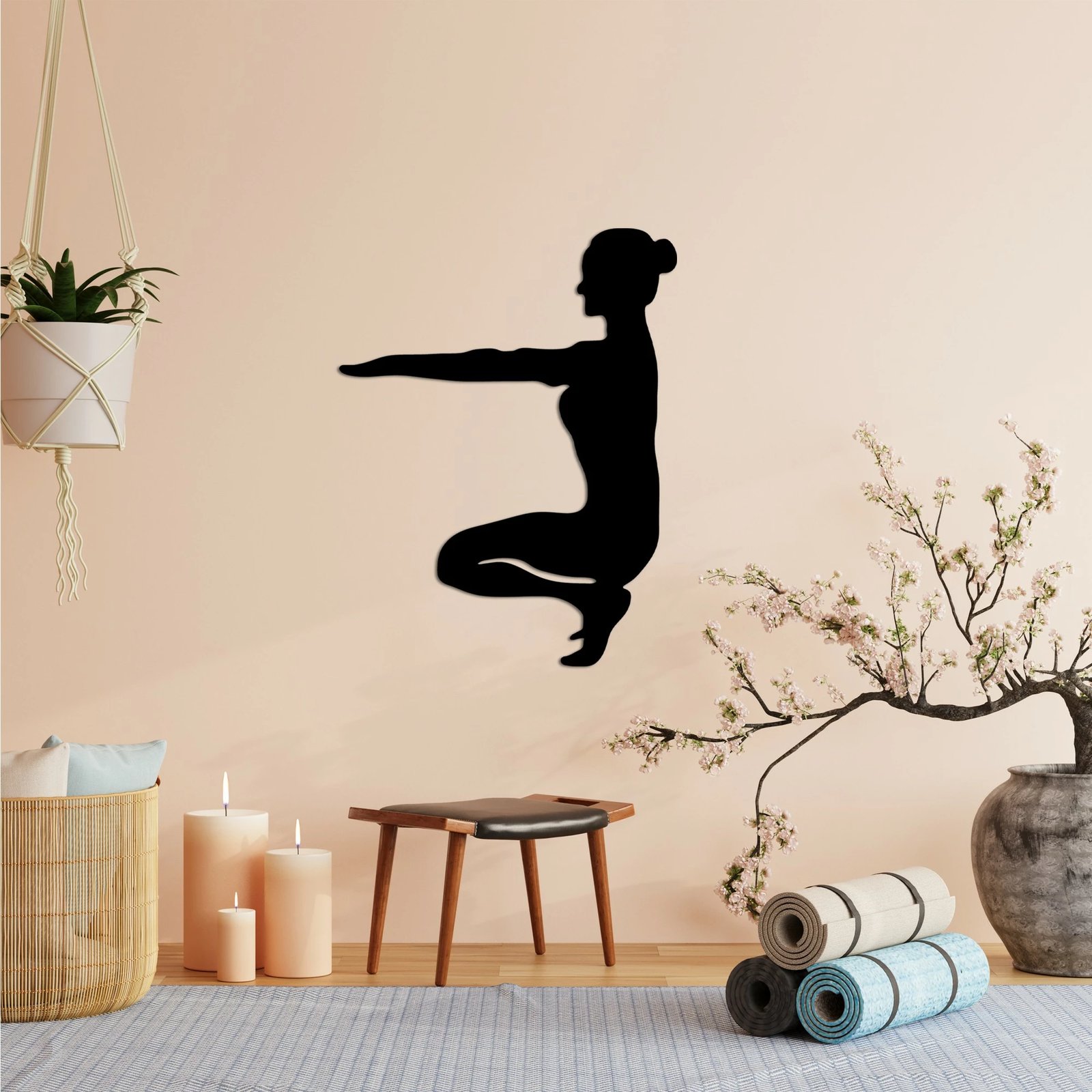 Aksesor dekorativ për mur, metal, Yoga 16, ngjyrë e zezë, 43x55cm