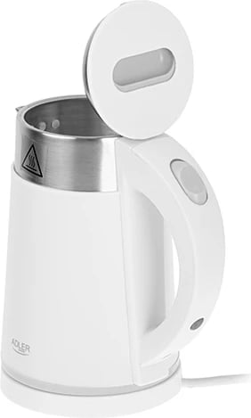 Çajnik elektrik, Adler, AD 1372, 0.6 L, 800 W, çelik inoksi, i bardhë