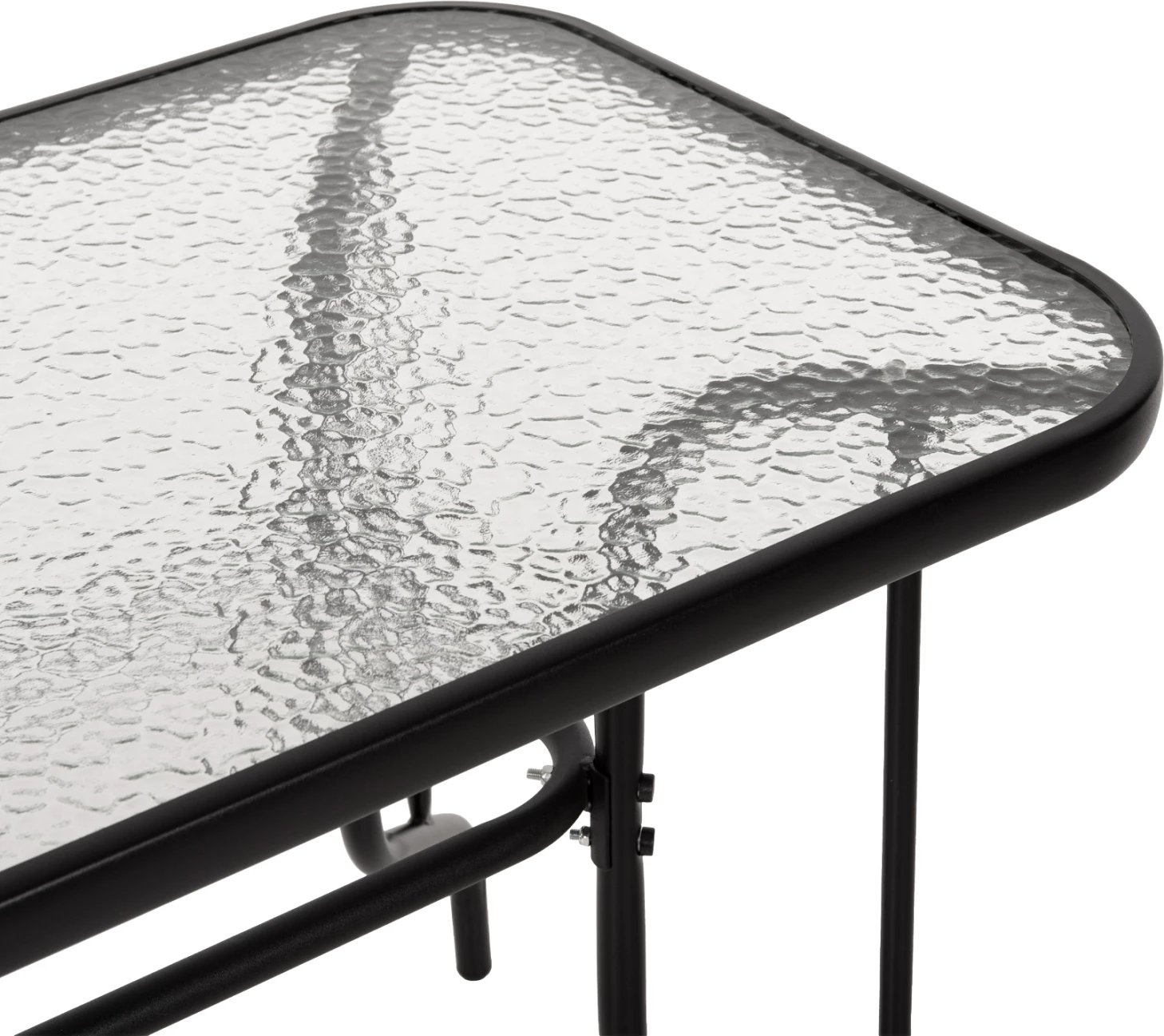 Tavolinë metalike për jashtë ADAM, e zezë, me sipërfaqe xhami të forcuar, 110x60x71 cm