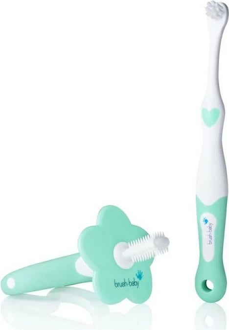 Set furçë dhëmbësh dhe lodër për dhëmbëzim Brush-Baby My FirstBrush & Teether Set unisex mint 2 copë
