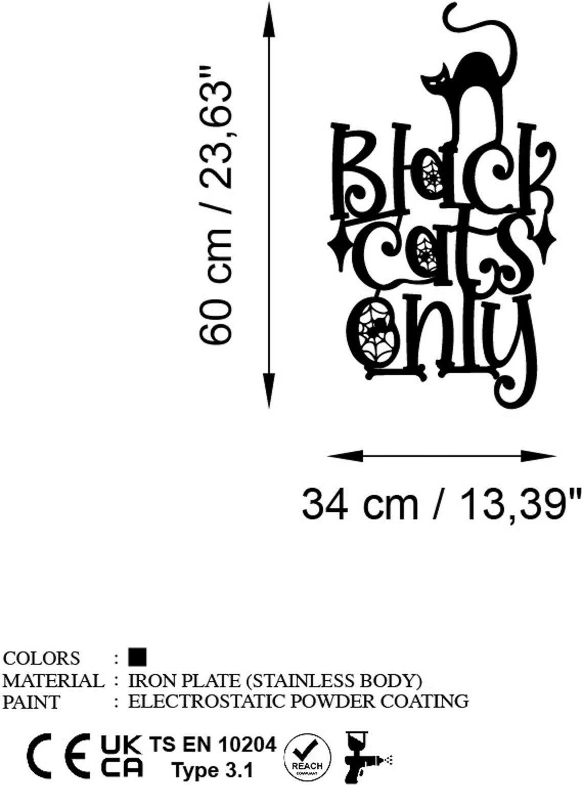 Aksesor dekorativ metalik për mur, mace, Wallity, e zezë, 34x60cm