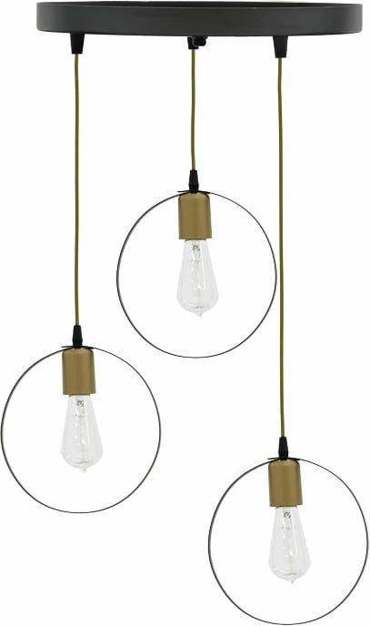 Llambë tavanore me 3 drita, ngjyrë zezë-ari, D30x79cm