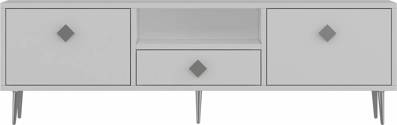 Komodë TV Skye Decor, 1308-DROP-1, e bardhë, argjend