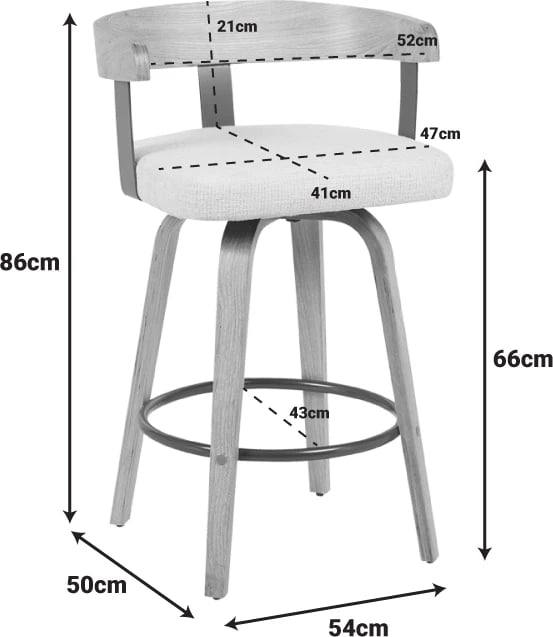 Karrige për bar rrotulluese Anesy, dru, metal, stof bezhë, 54x50x85cm