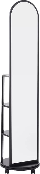 Pasqyrë dyshemeje rrotulluese me rafte, ngjyrë e zezë, MDF, Espero, 34x170cm