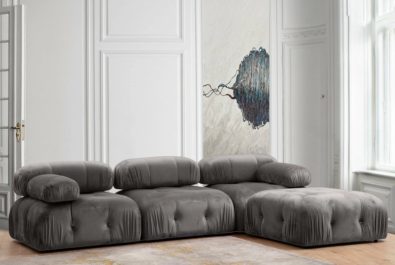 Këndare Atelier del Sofa, Bubble Corner (L1-O1-1R-Puf), ngjyrë gri