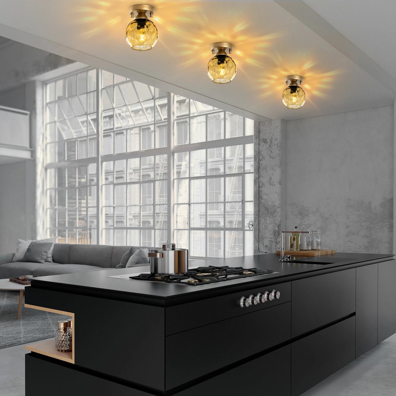 Llambë tavani Opviq Benek, e verdhë dhe e zezë, 15x15x18cm