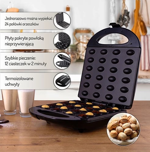 Aparat për biskota në formë arre, Mesko, MS3041, 24 gjysma XL, 1600W, e zezë