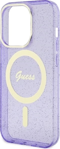 Mbështjellës Guess GUHMP14LHCMCGU për iPhone 14 Pro 6.1", Glitter Gold MagSafe, vjollcë Mbështjellës Guess GUHMP14LHCMCGU për iPhone 14 Pro 6.1", Glitter Gold MagSafe, vjollcë