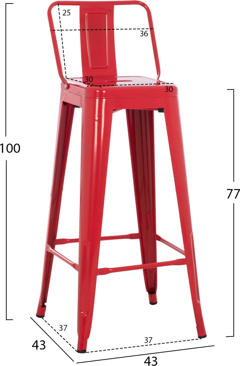 Karrige për bar me mbështetëse MELITA-PRO FH8643.44 metalike, ngjyrë e kuqe, 42x42x100H cm