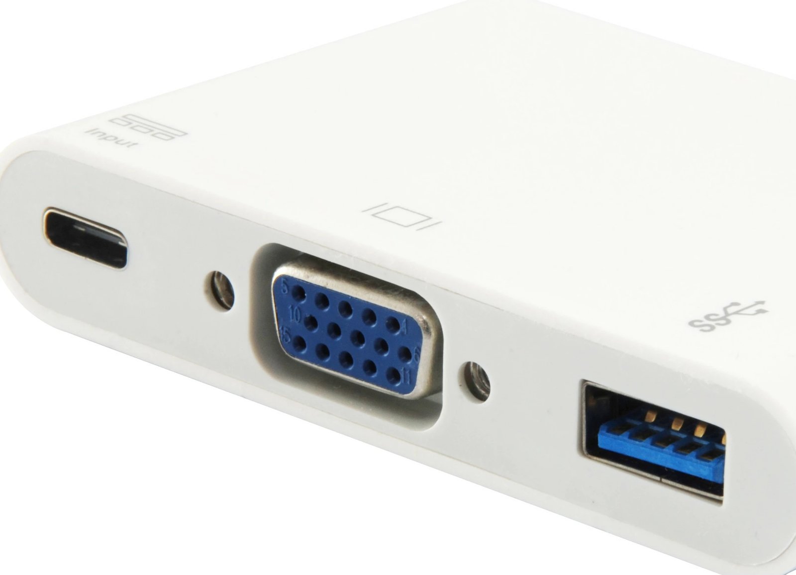 Adapter USB Type-C në VGA/USB-A/PD Equip, USB 3.2 Gen 1, e bardhë